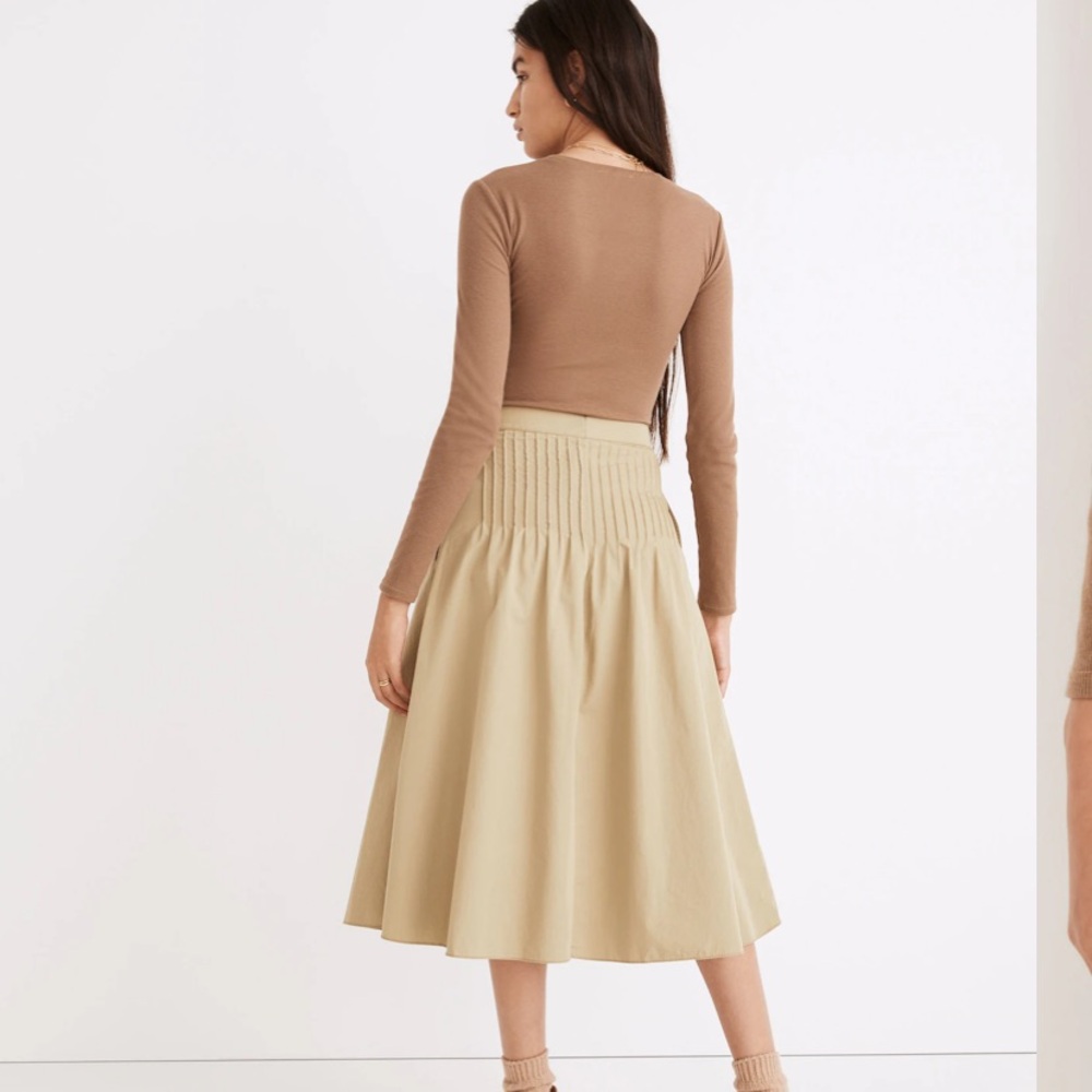 Madewell Muted Olive Button-Front Midi Skirt Sz 10 - Picture 3 of 9